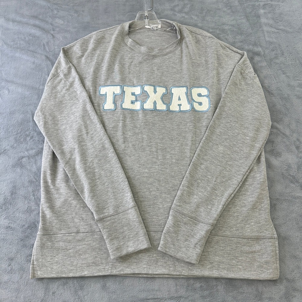 Mary Square Texas Chenille Patch Pullover Top Gray Womens Medium Relaxed Fit